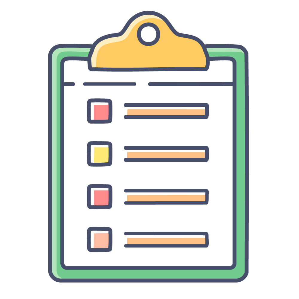 An illustration of a clipboard with a checklist written on it. Represents task management and ToDo lists.