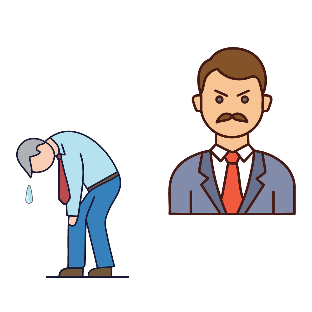 Illustration of a business person who is exhausted and a business person with an angry expression. Expressing fatigue and stress.