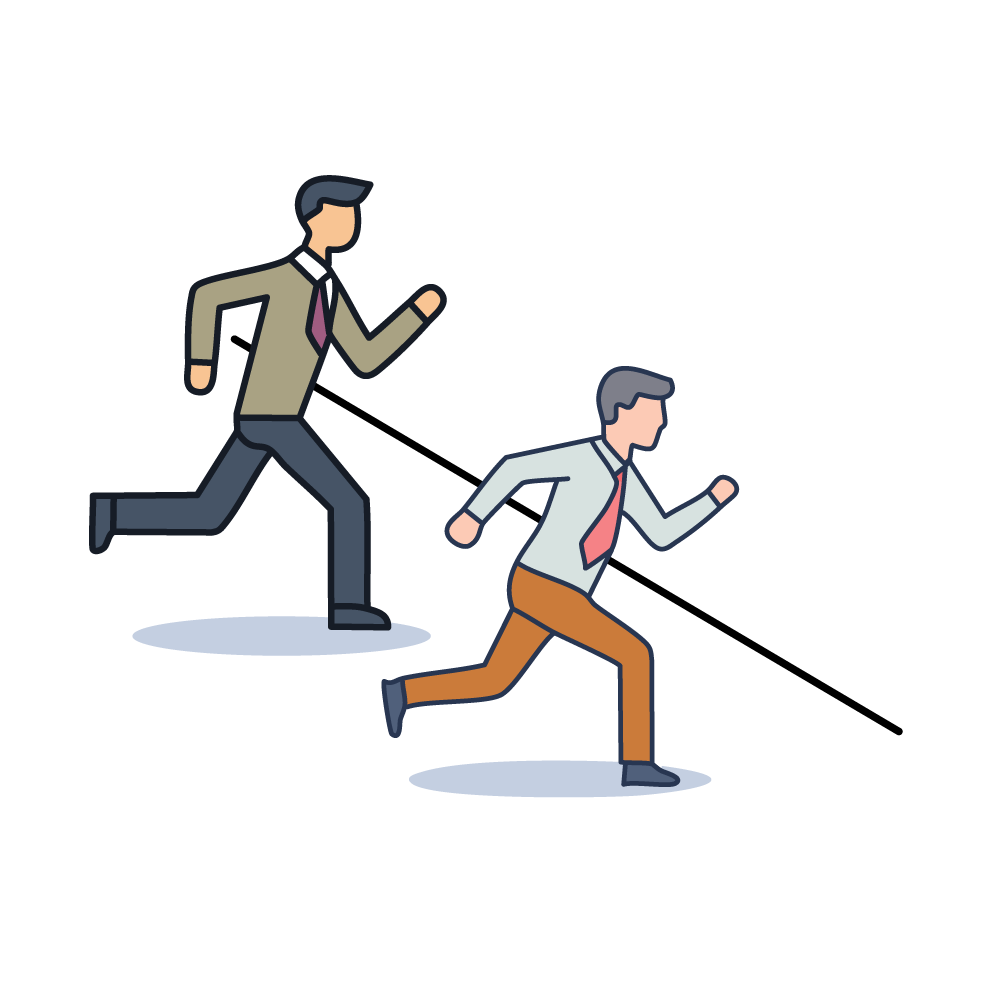 An illustration of multiple business people running in a race. Represents competition and rivalry.