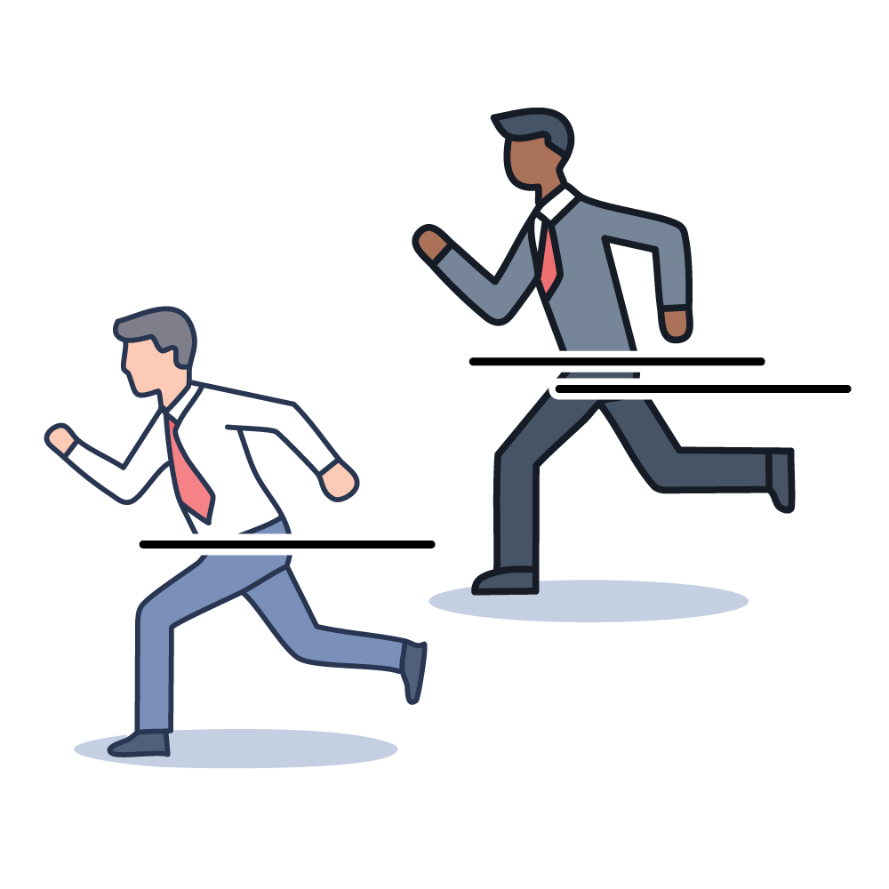 複数人のビジネスパーソンが走って競争しているイラスト。競争や成長を表す。