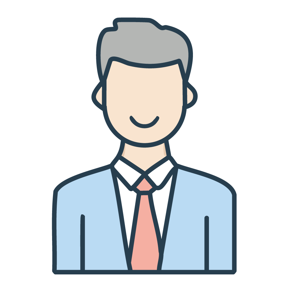 ビジネススーツを着た男性ビジネスパーソンの顔のイラスト。