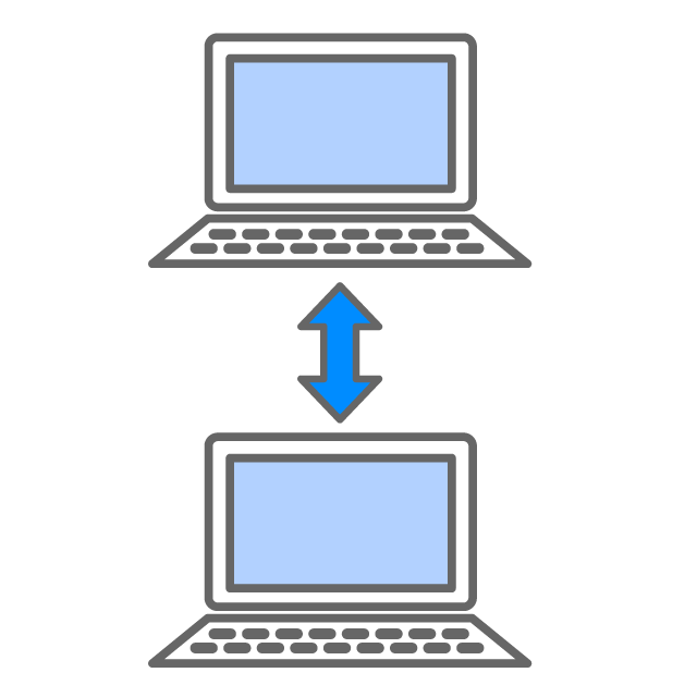 2台のパソコンでデータを同期するイメージ - イラスト/フリー素材/アイコン/クリップアート/絵/シンプル