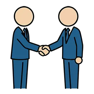スーツを着た二人のビジネスマンが、契約や協力の証として握手をしているイラスト