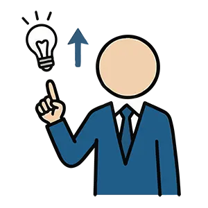 頭の上に電球が光り、良いアイデアや解決策をひらめいた男性のイラスト